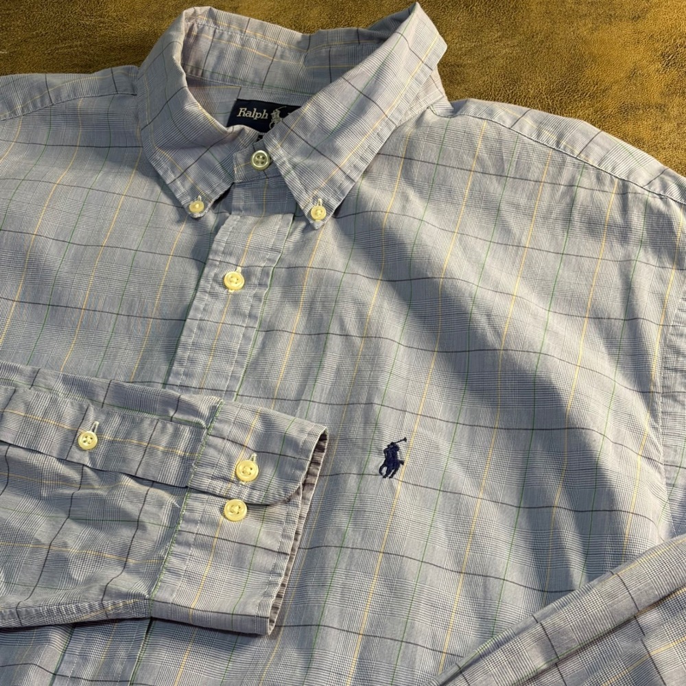 Ralph Lauren Button Down Mens 2XL 17.5 Blue Yarmouth Plaid Cotton LS Shirt